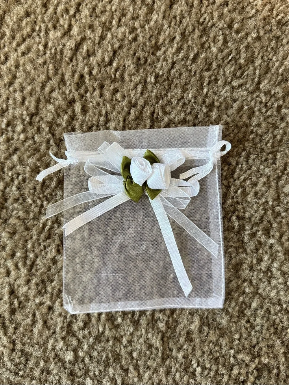 50 PCS White 3D Flower Organza Drawstring Gift Bags